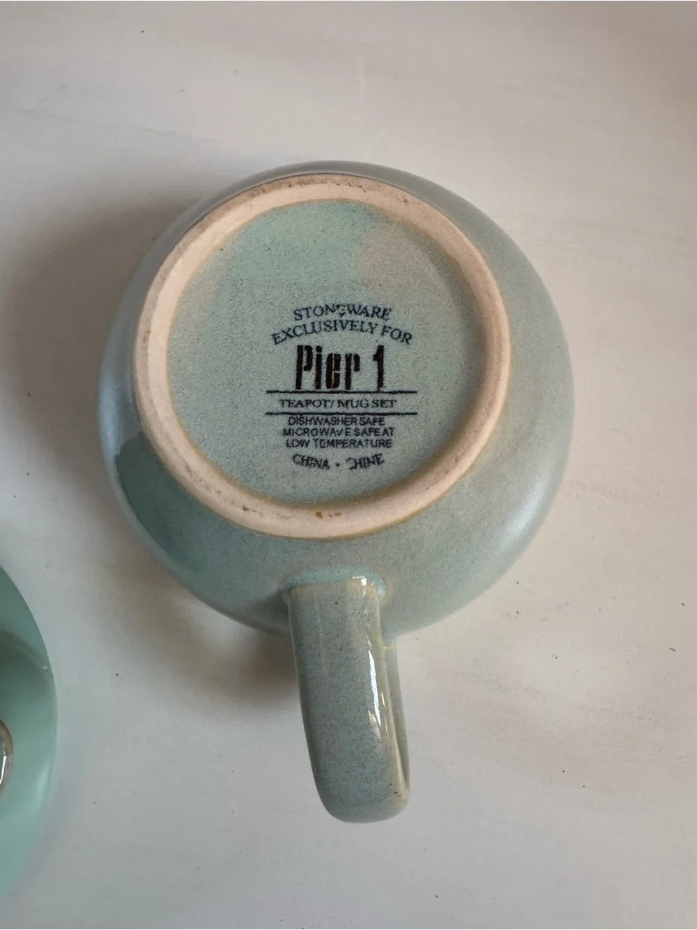 Pier 1 stoneware Teapot Mug Set in Seafoam Green vintage